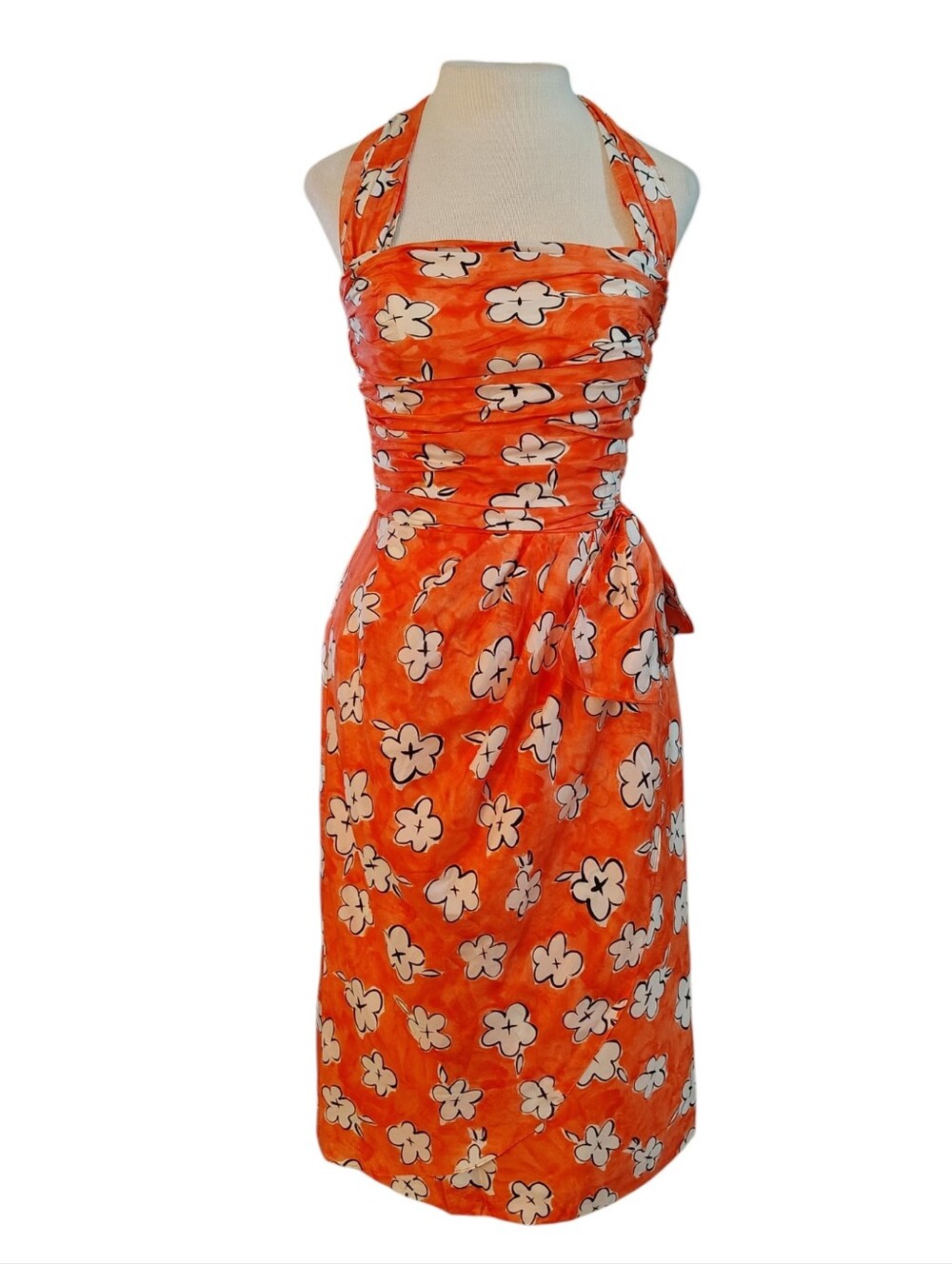 Vintage Louis Feraud Floral Halter Print Silk Dress